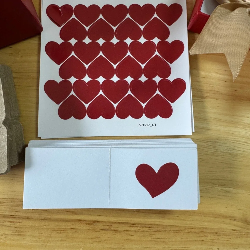 Red Heart Gift Box Set with 60 Mini Envelopes Cards Stickers and Gold Ribbon Bow